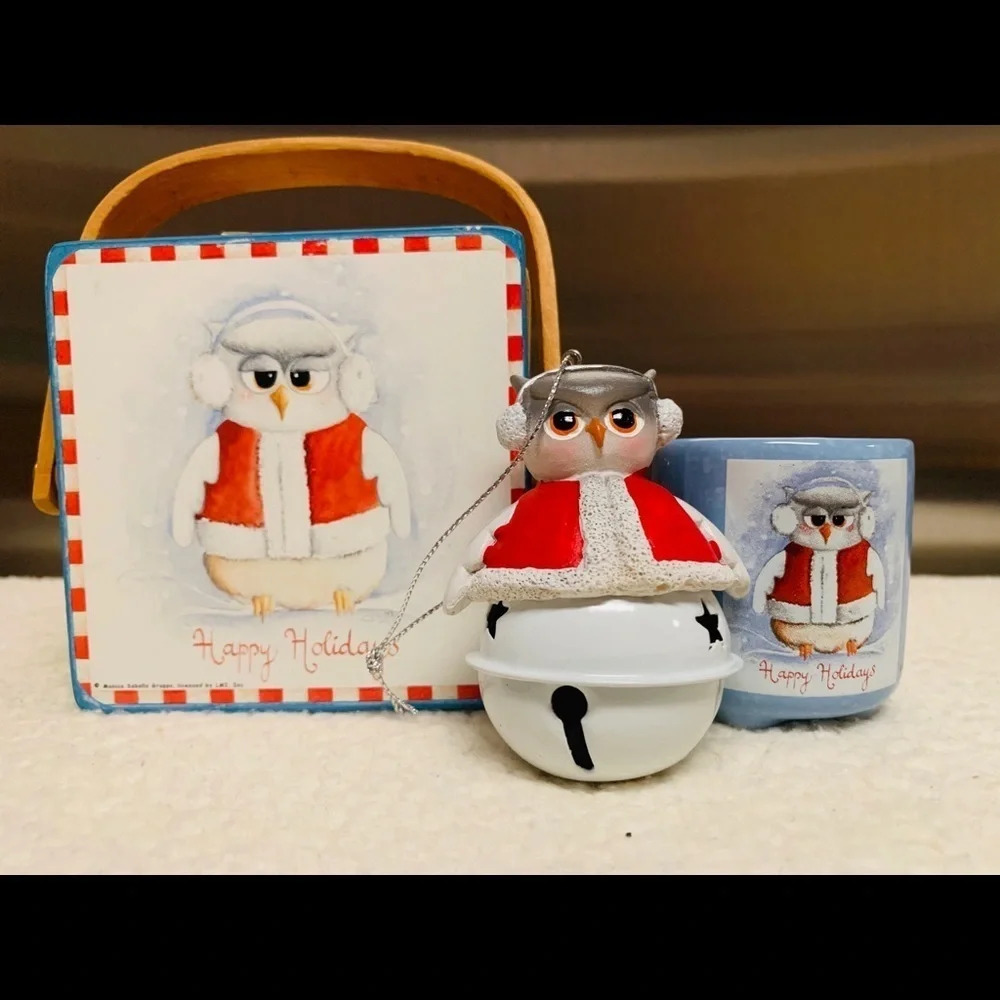3/ $25NEW Holiday Owl bell ornament/tea light/ basket